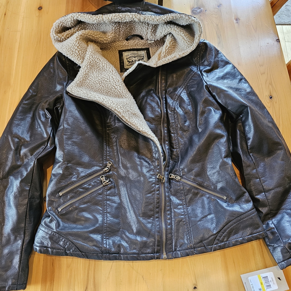 NWT- Levis Brown Faux Leather Jacket with Sherpa Lining
